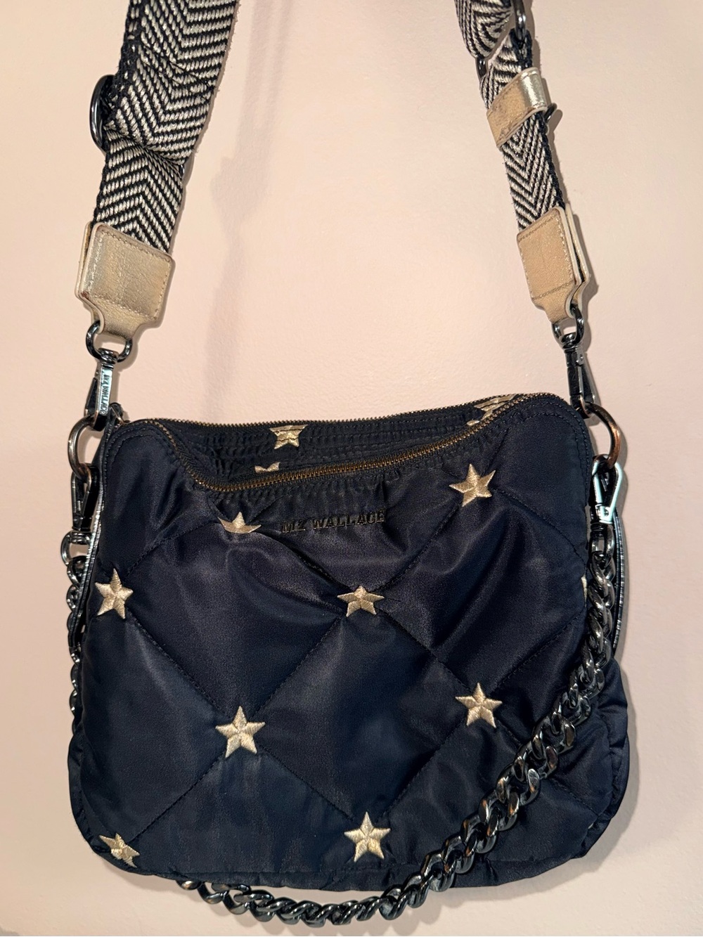 MZ Wallace Bowery Nylon
Crossbody Black Quilted Star
Embroidered Bag